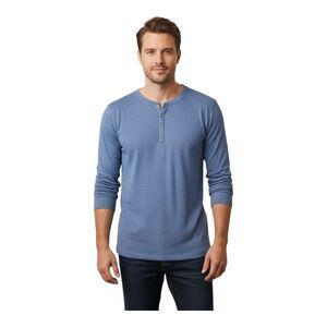 HI-TEC Men's Henley Shirt Medium M Blue Coastal Long Sleeve DRI-TEC SHADE NWT